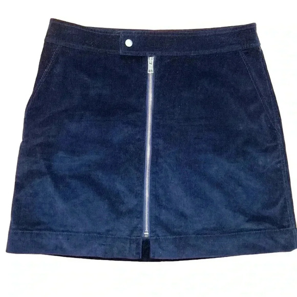 Theory Navy Blue Modern Corduroy Zip Front Mini Skirt Size 8 - Picture 1 of 7